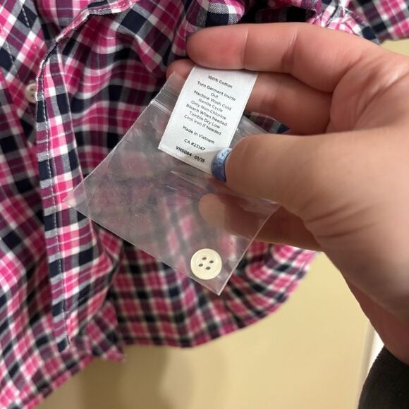 Talbots Pink Black White Plaid Button Down Cotton Blouse Petite Large NWT - Picture 8 of 9